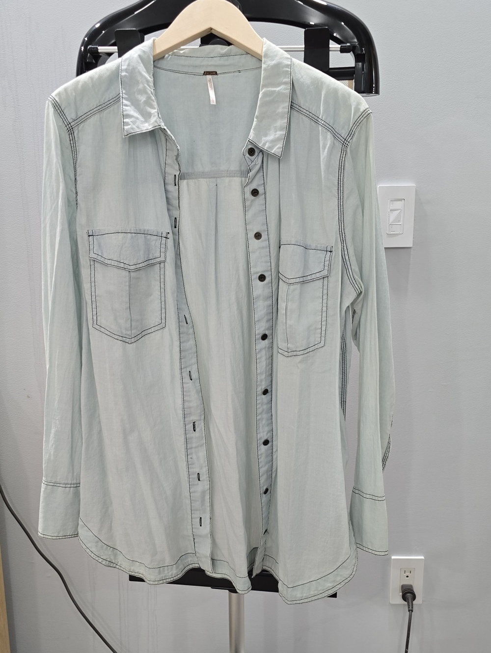 Free People Pale Mint Button-Up Top